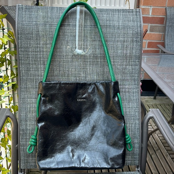 KARKKI CARRY ALL LEATHER KNOTTED TOTE Handbag- Black C - Picture 2 of 9